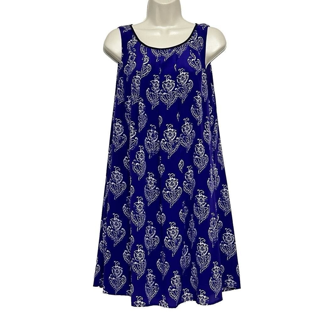 Maeve Anthropologie Women Dress S Blue Floral Silk A Line Retro Boho Cottagecore